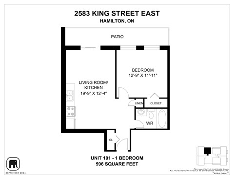 Floor plan for studio, 1 bath